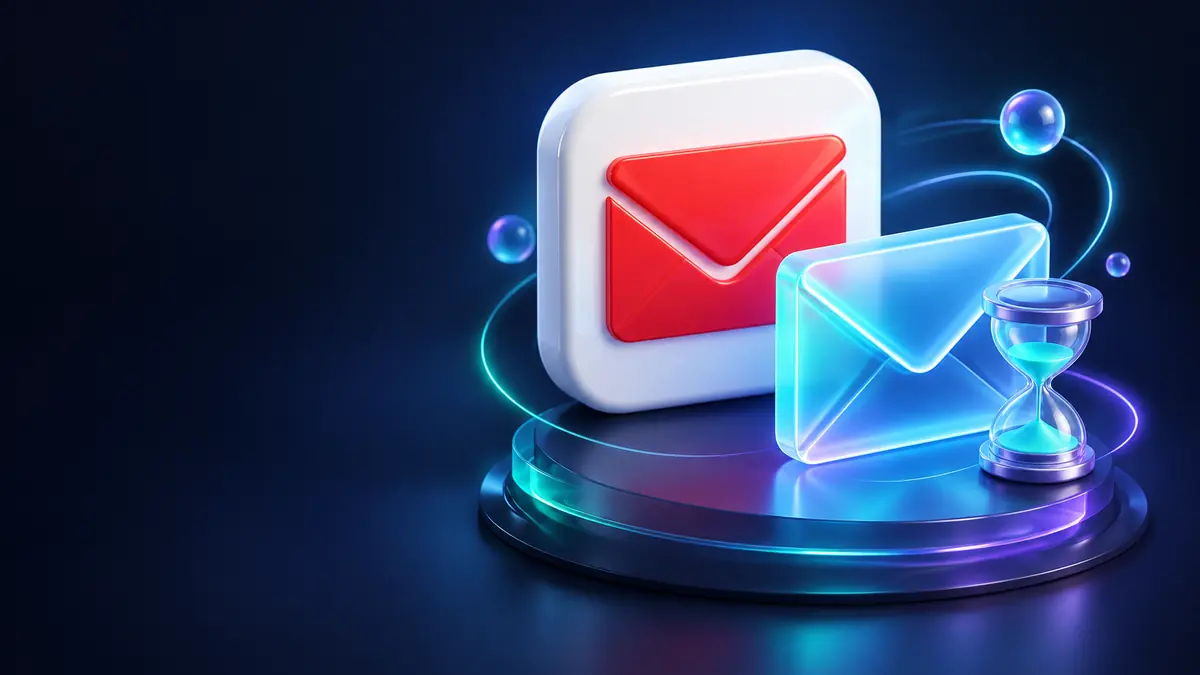 Ícone genérico de e-mail ao lado de um e-mail temporário com ampulheta, alternativa ao Gmail temporário