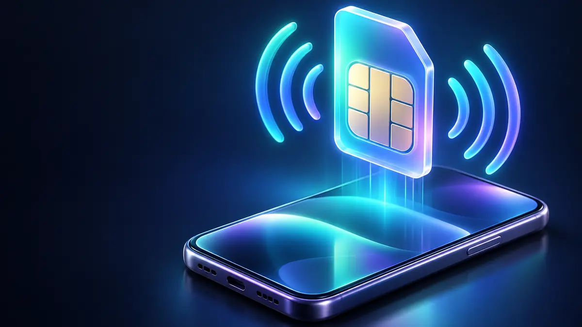 Número virtual: chip virtual holográfico flutuando sobre um celular